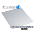 Verzinktes Stahlblech DX51D‑Z 2,0 mm – glatte, silberne Oberfläche, korrosionsbeständig, ideal für individuelle Zuschnitte