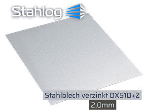 Verzinktes Stahlblech DX51D‑Z 2,0 mm – glatte, silberne Oberfläche, korrosionsbeständig, ideal für individuelle Zuschnitte